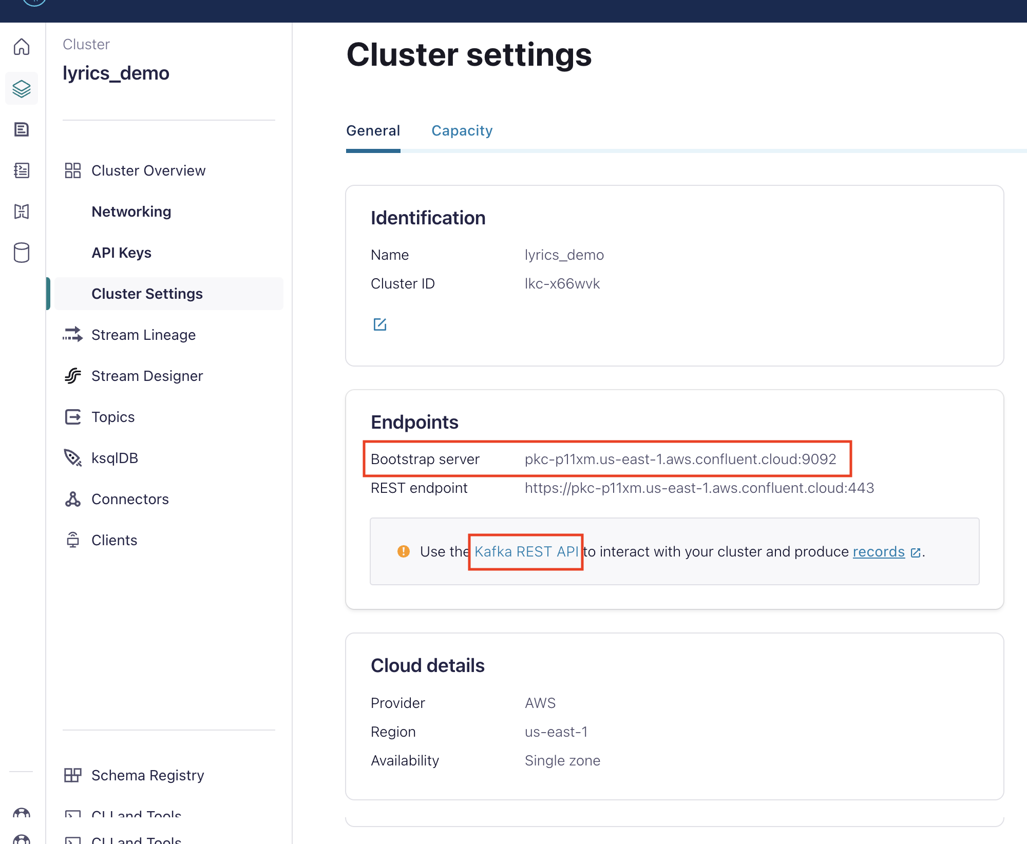 Kafka cluster settings